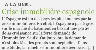 Immobilier Espagnol en baisse - 30 octobre 2009