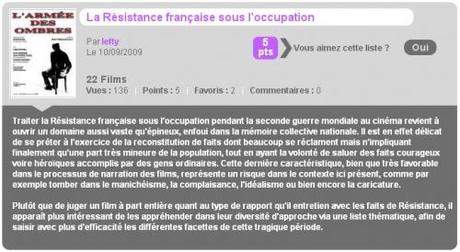 Description de la liste sur la Résistance française sous l'occupation au Cinéma.