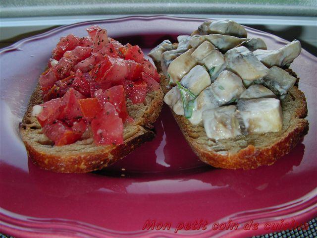 Bruschettes tomates et champignons