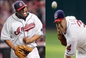 C.C. Sabathia et Cliff Lee dans l'uniforme des Indians de Cleveland. Ils ont remporté l'un après l'autre dans ce même maillot le Cy Young en 2007 et 2008. S'ils étaient restés cette année, Cleveland aurait certainement pu aller en playoffs.