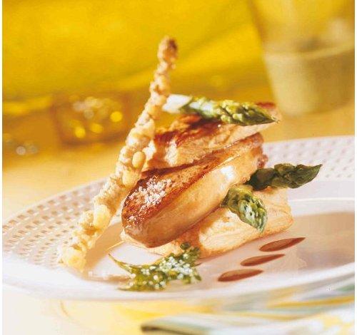 Feuilleté de foie gras d'oie poêlé avec asperges