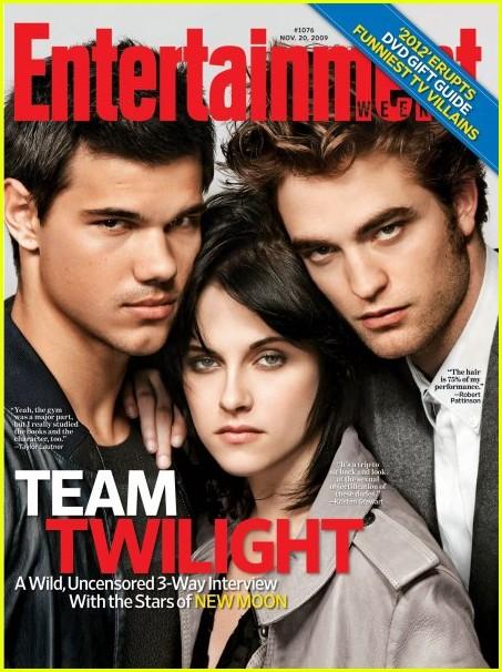 Robert Pattinson, Kristen Stewart et Taylor Launter en couverture de Entertainment weekly