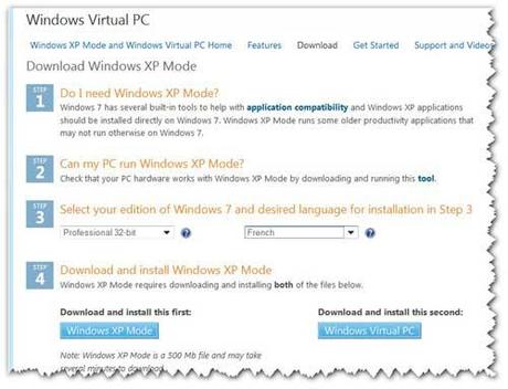 Télécharger Windows Mode XP et Virtual PC