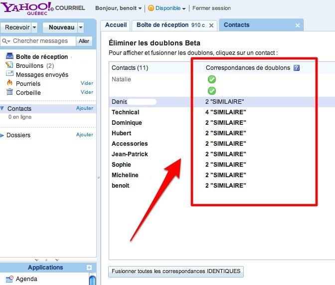 yahoo contacts Yahoo Contacts élimine les doublons