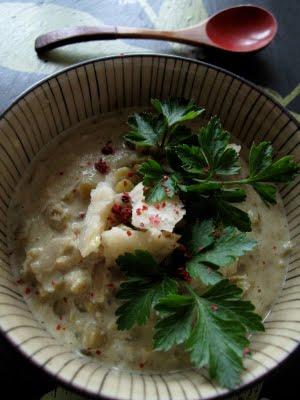 Velouté de pois cassés au colombo