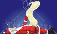 25002-Clipart-Illustration-Of-Santa-Claus-Lying-On-His-Back-With-Stars-Circling-Above-His-Head-Reading-A-Long-Christmas-List