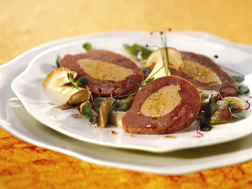Tranches de magret fourré au bloc de foie gras, salade de cèpes, Franck Mischler