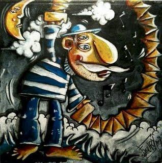 illustration accordéoniste au clair de lune par l'illustrateur des ogres de barback eric fleury 