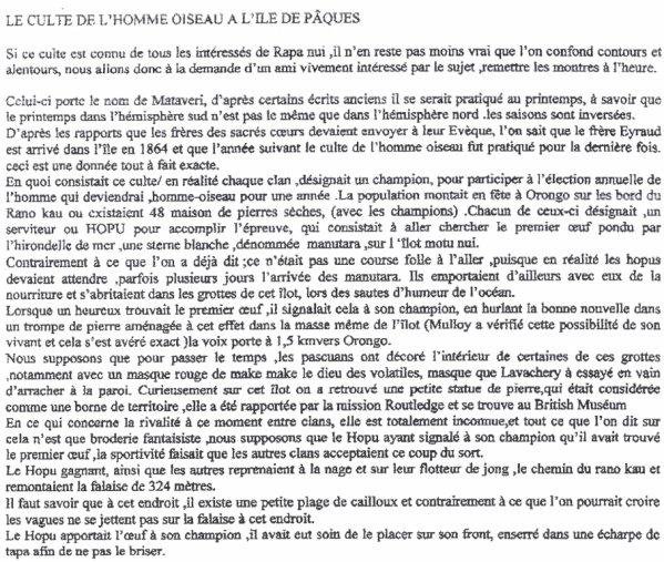 46e article de FD - Le culte de l'homme oiseau à l'IDP (1/2)