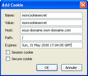 Création de cookie grâce à Web Developer Toolbar