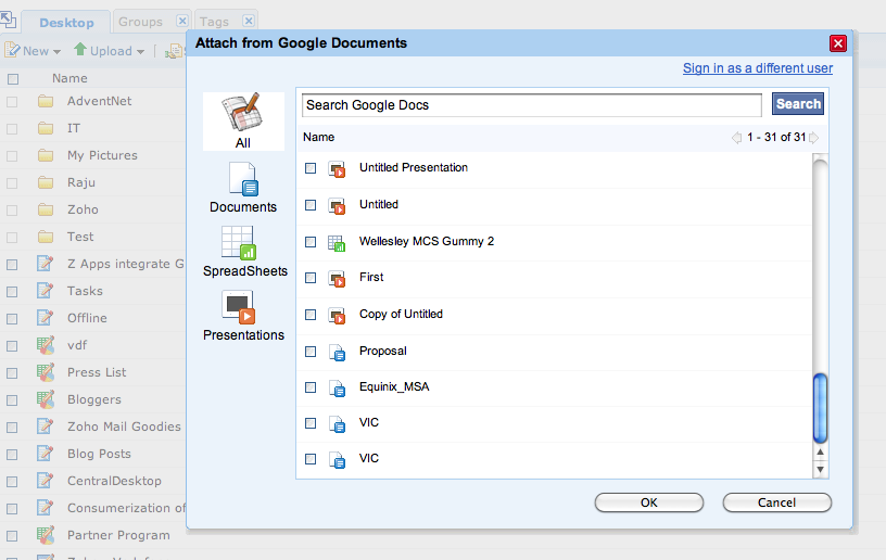Zoho Apps Intégre Google Docs