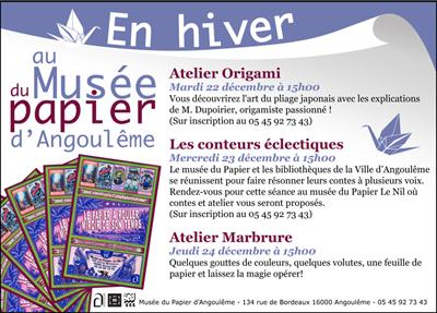 Encart publicitaire de la programmation de décembre 2009 du Musée du Papier d'Angoulême