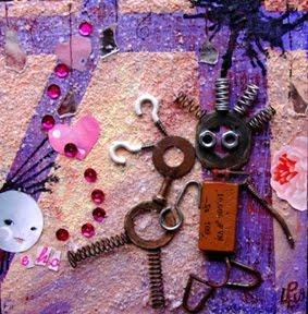 mes amoureux, illustration retravaillée la fillette aux couettes fait un bisous au garçon par l'illustratrice laure phelipon