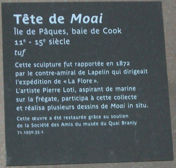 Plaque du moai du Musée du Quai Branly à Paris (France) - 29/07/2008