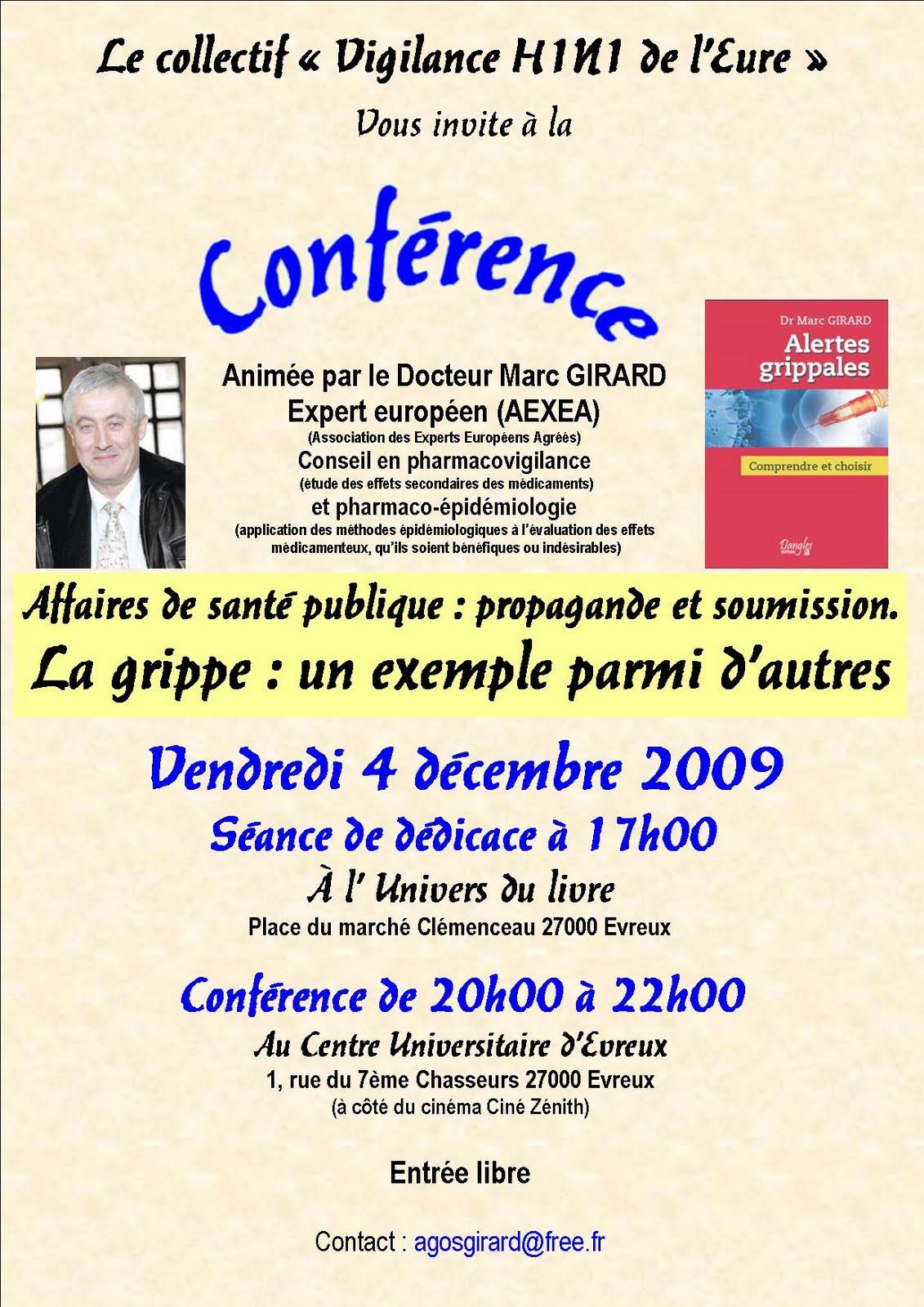 Conférence débat sur la vaccination contre la grippe A H1N1 Annimée par le Docteur Marc GIRARD