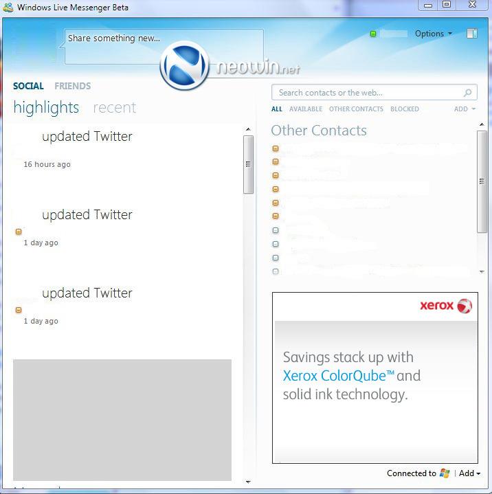 1ere Images de Windows Live Messenger 2010