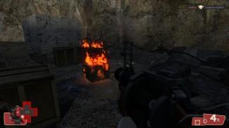 Un feu bien rouge provoqué par l'explosion d'une grenade du Demoman de Team Fortress 2