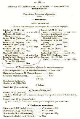..LE PUY NOTRE DAME10 septembre 1887ouverture bureau de p...