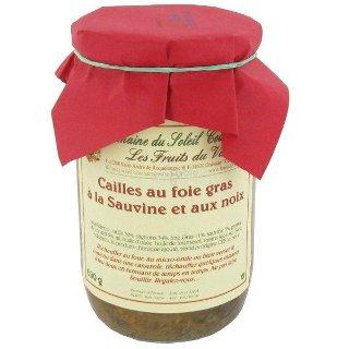 Cailles au foie gras, raisins, sauvine aux petits oignons et noix, Les Fruits du Vin