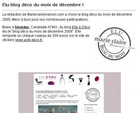Elle & Déco élu blog du mois par Marie Claire Maison