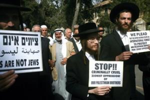 Neturei Karta manifestant contre Israël. “Les Sionsites ne sont pas des Juifs”.