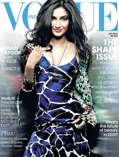Sonam Kapoor fait la couverture de VOGUE INDIA (janvier 2010).