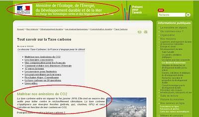 Le site du ministere de l'Ecologie voit toujours la taxe carbone entrée en vigueur le 01/012010