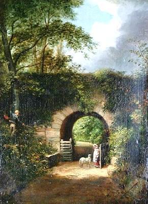 wells-girl-with-a-lamb-on-a-country-lane-by-an-archway-with-two-young-boys-climbing-a-tree.1259948509.jpg