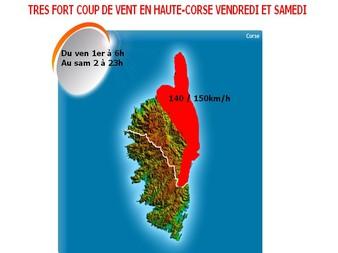 Très forte tempête de vent sur le département de Haute-Corse, cet après-midi  et demain !