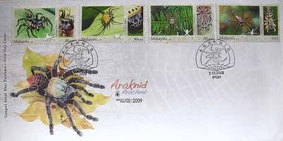Arachnides et nouveaux timbres de distributeur en Malaisie