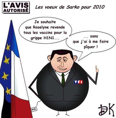 Tags : Nicolas Sarkozy, voeux pour année 2010, Roselyne Bachelot, vaccins grippe A H1N1, piqûre, vacciner, gouvernement, président, dessin humoristique, gag politique, parodie, caricature, image, humour, joke drôle