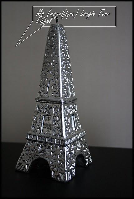 Annonce post Noël : Echange (magnifique) bougie Tour Eiffel pailletée et argentée
