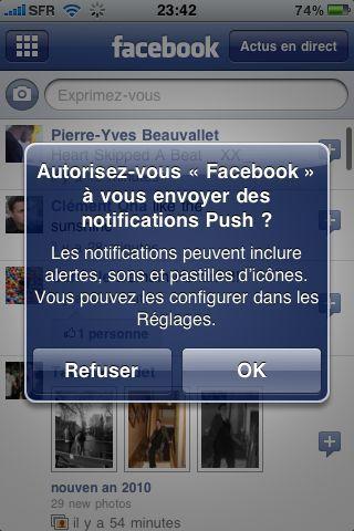 Facebook pour iPhone passe au Push
