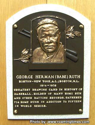 Plaque dédiée à Babe Ruth à Cooperstown au Baseball Hall of Fame 
