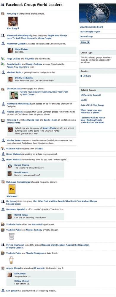 Le groupe Facebook des grands de ce monde : j'adore !