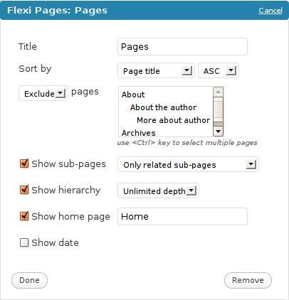 widget pages wordpress flexi