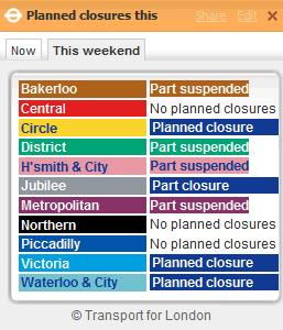 London Tube - weekend planned closure 09/01/2010