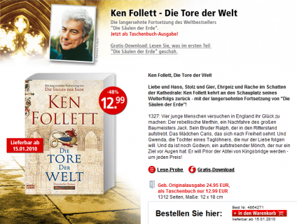 Expérimentation en Allemagne : Ken Follett en exclusivité sur ebook