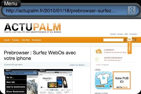 Prebrowser : Surfez WebOs avec votre iphone