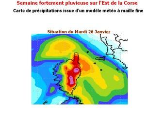 Les fortes pluies sur l'Est de la Corse, se confirment entre mardi et jeudi prochains.