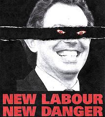 Affiche de la campagne 1997 représentant Blair avec des yeux de démon. Interdit par la commission électorale
