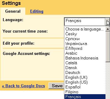 Obtenir l'interface de google document en francais