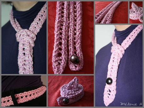Knitted lace belt, le retour Ceinture dentelle au tricot rose