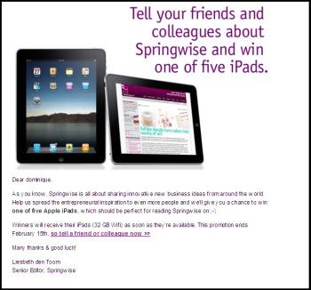A peine révélées au public, Springwise offre déjà les tablettes iPads de Apple