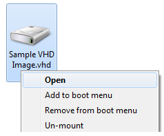 VHD Mount Context Menu Options