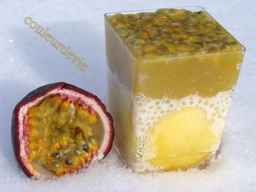 Verrine mangue, perles du japon vanillées et fruits de la passion