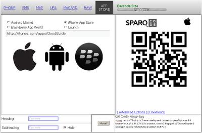 Sparq code permet de générer des QR Code donnant accès aux applications mobiles  d'Android, Blackberry et Iphone)