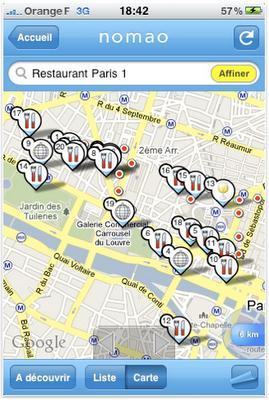 Nomao sur iPhone : moteur de recherche géolocalisé & social en réalité augmentée
