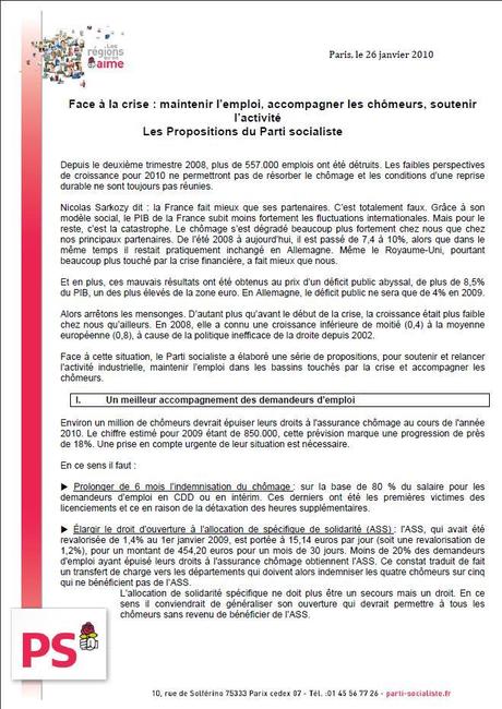 Face à la crise : maintenir l’emploi, accompagner les chômeurs, soutenir l’activité – Les Propositions du Parti socialiste