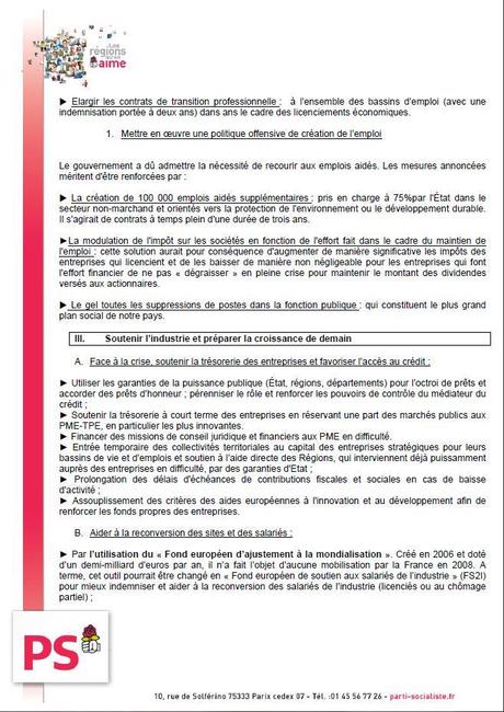 Face à la crise : maintenir l’emploi, accompagner les chômeurs, soutenir l’activité – Les Propositions du Parti socialiste